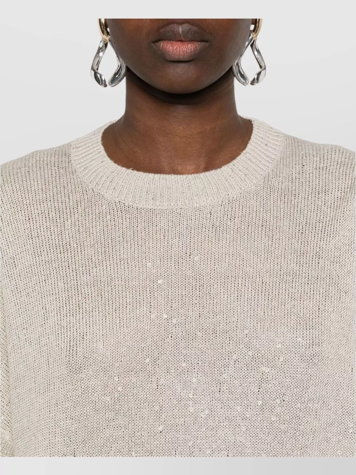 Brunello Cucinelli Crewneck Sweater Linen Silk Sequin Embellishments