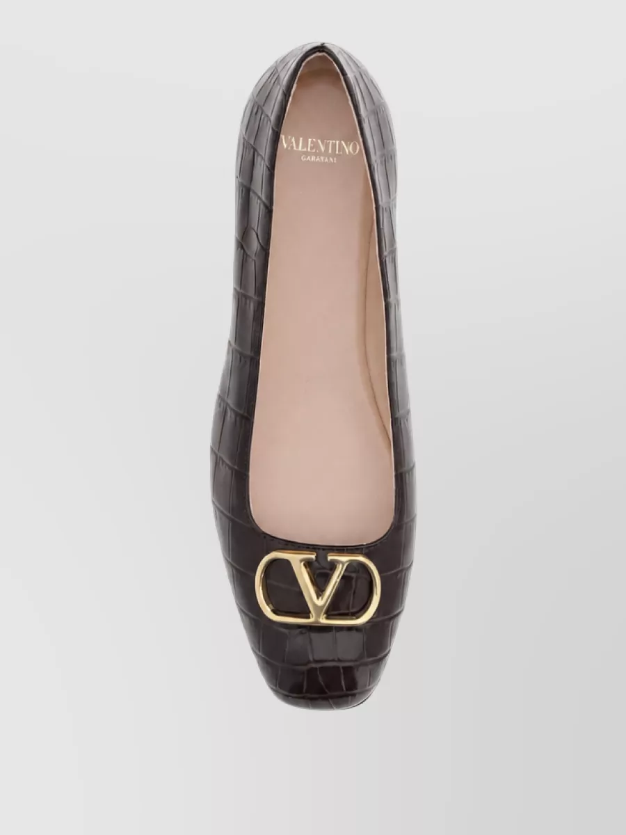 Valentino Garavani Croc-Effect Leather Ballerina Shoes