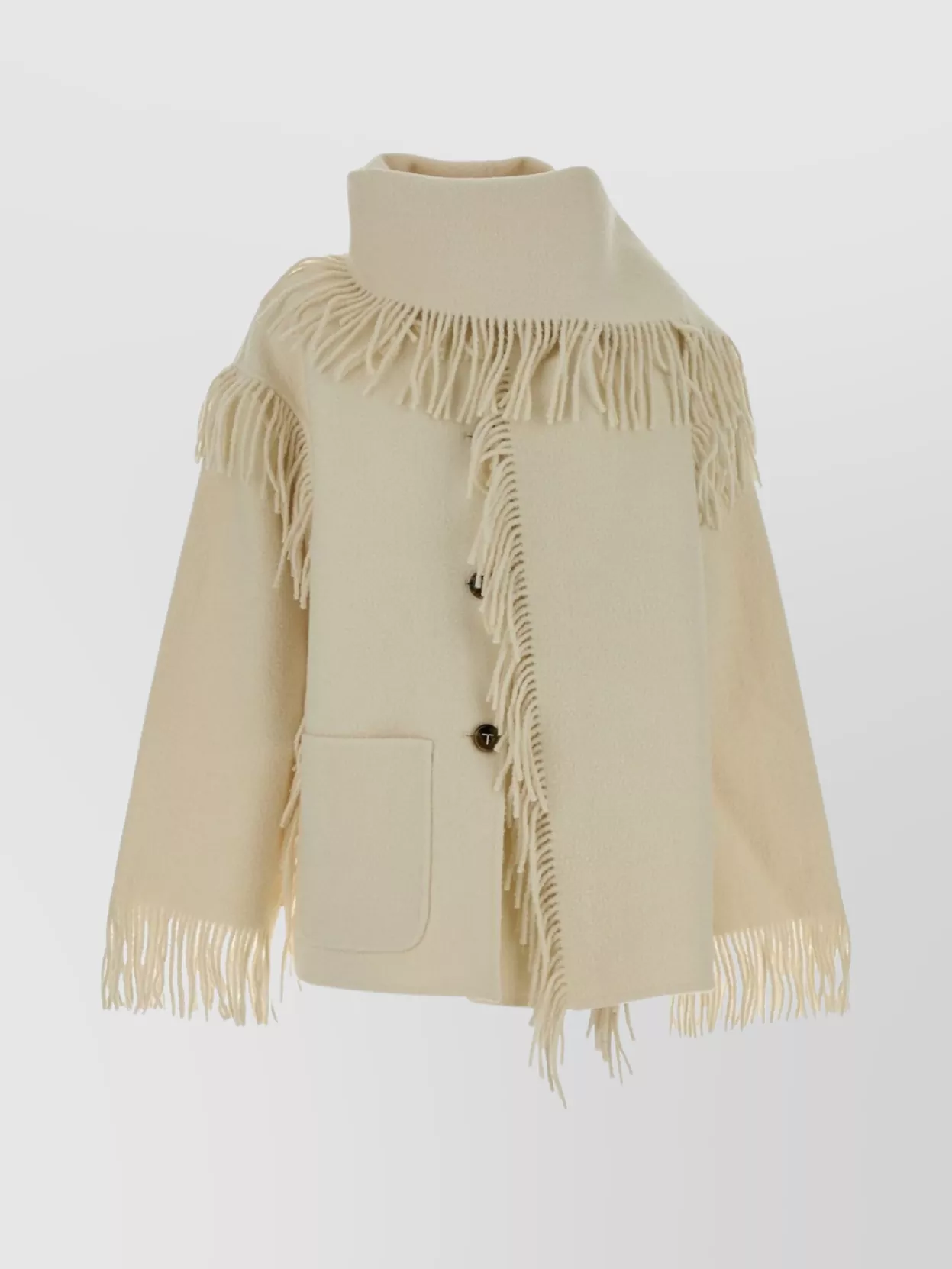 Totême Fringe Detail Jacket High Collar In Nude