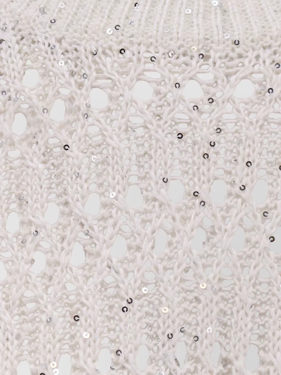 Brunello Cucinelli Crochet Crew Neck Sequin Linen Sweater