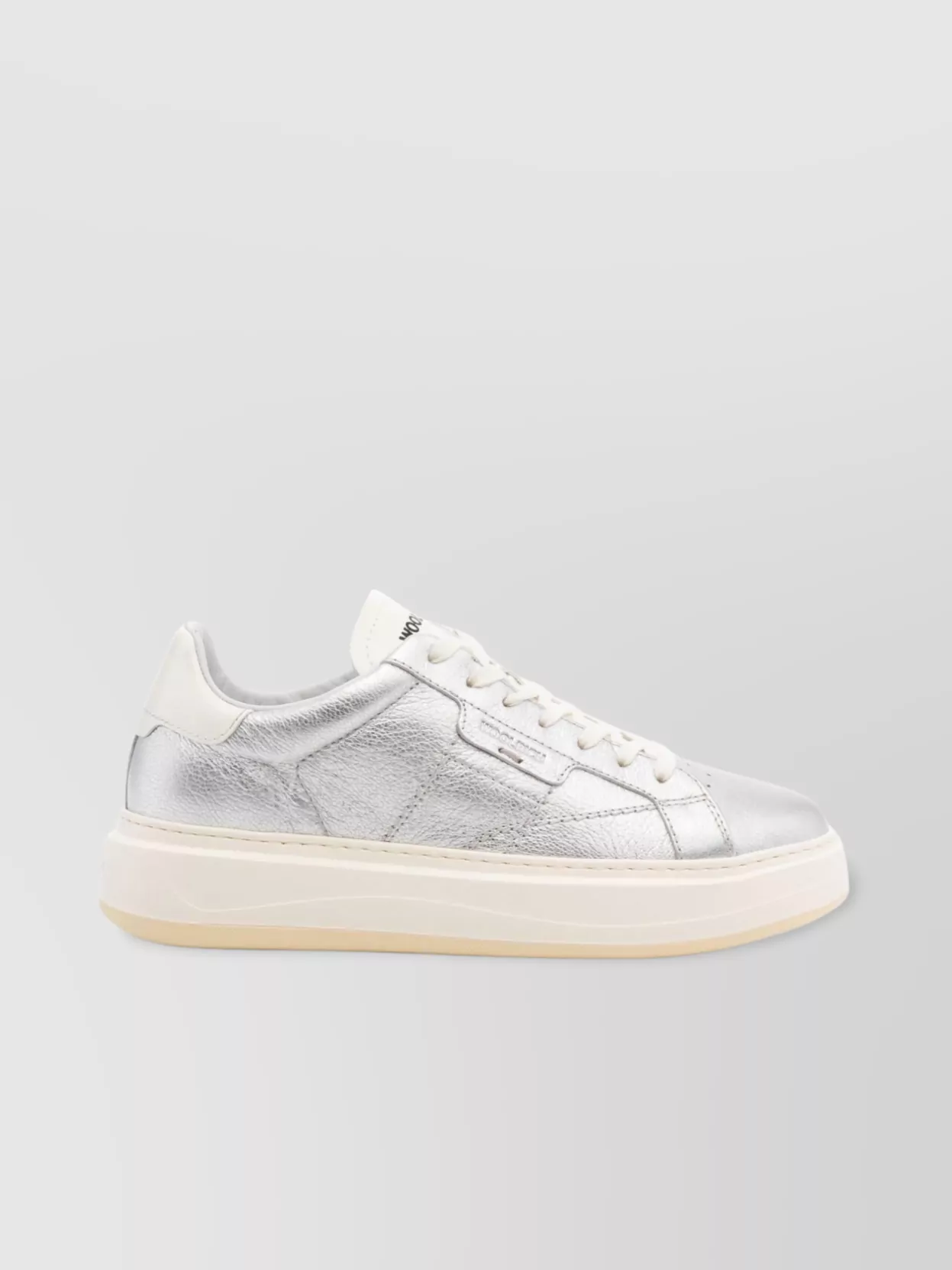 Woolrich Silver Leather Platform Sneakers With Metallic Finish
