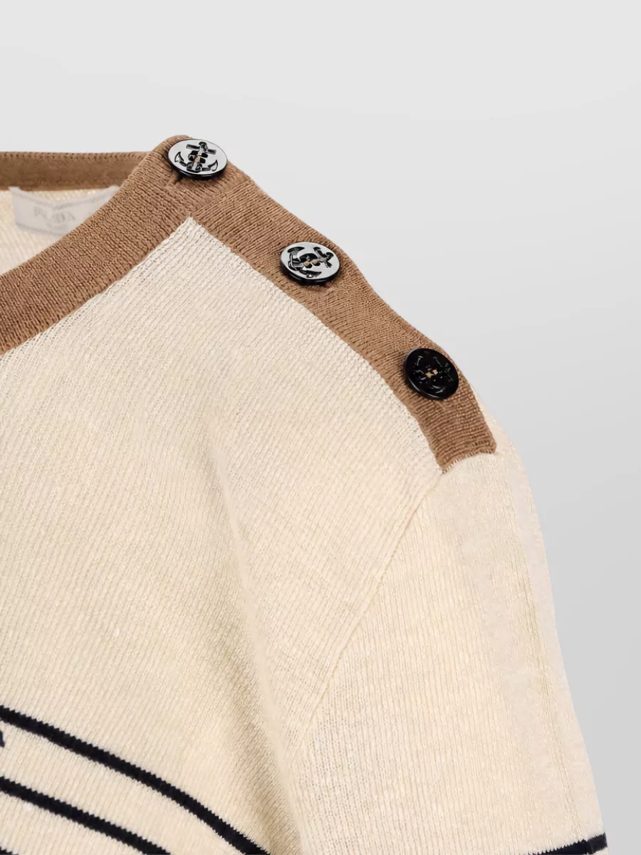Prada Striped Linen Blend Crewneck Sweater