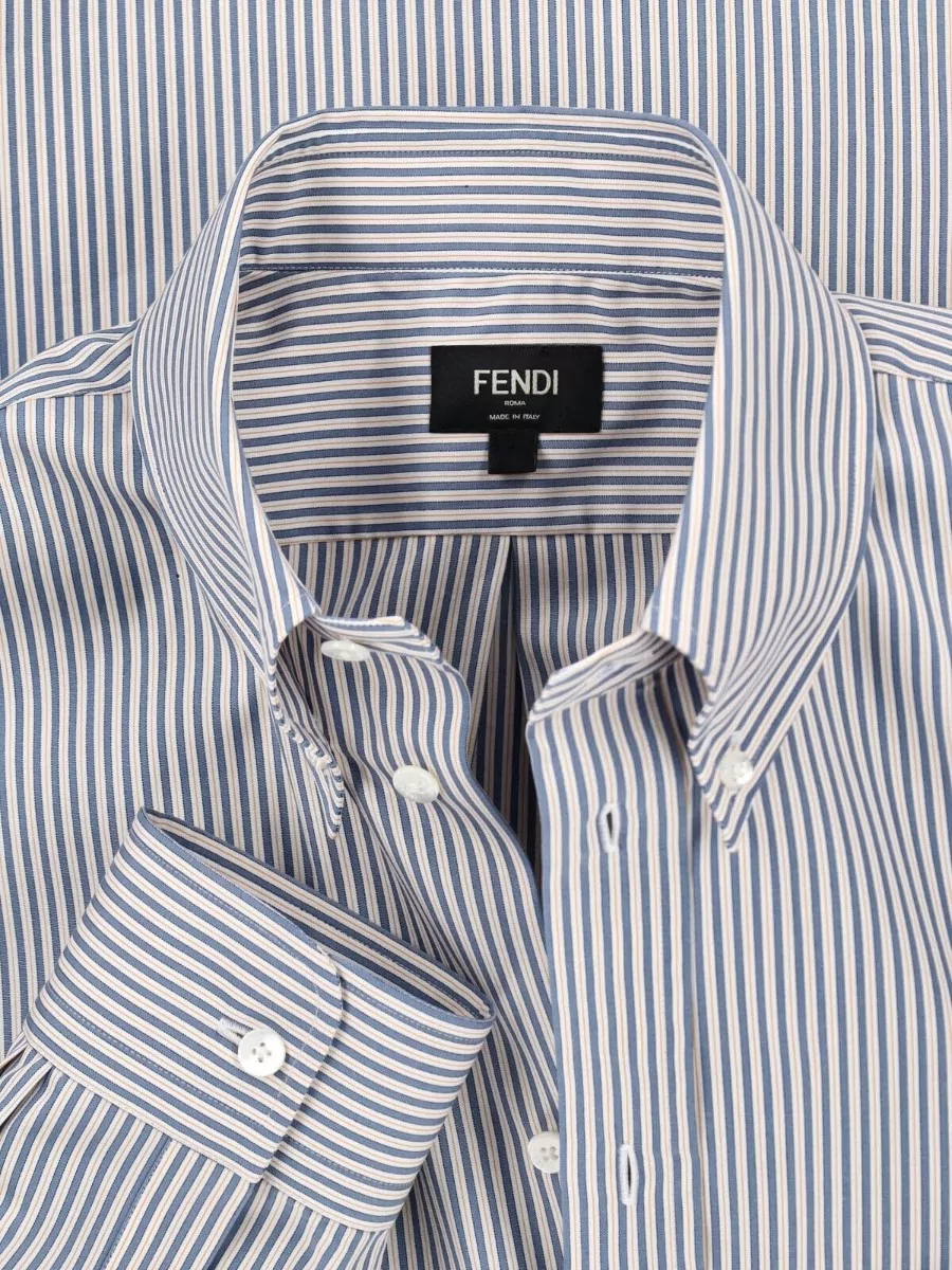 Fendi Striped Shirt Chest Pocket Button Cuffs Collar