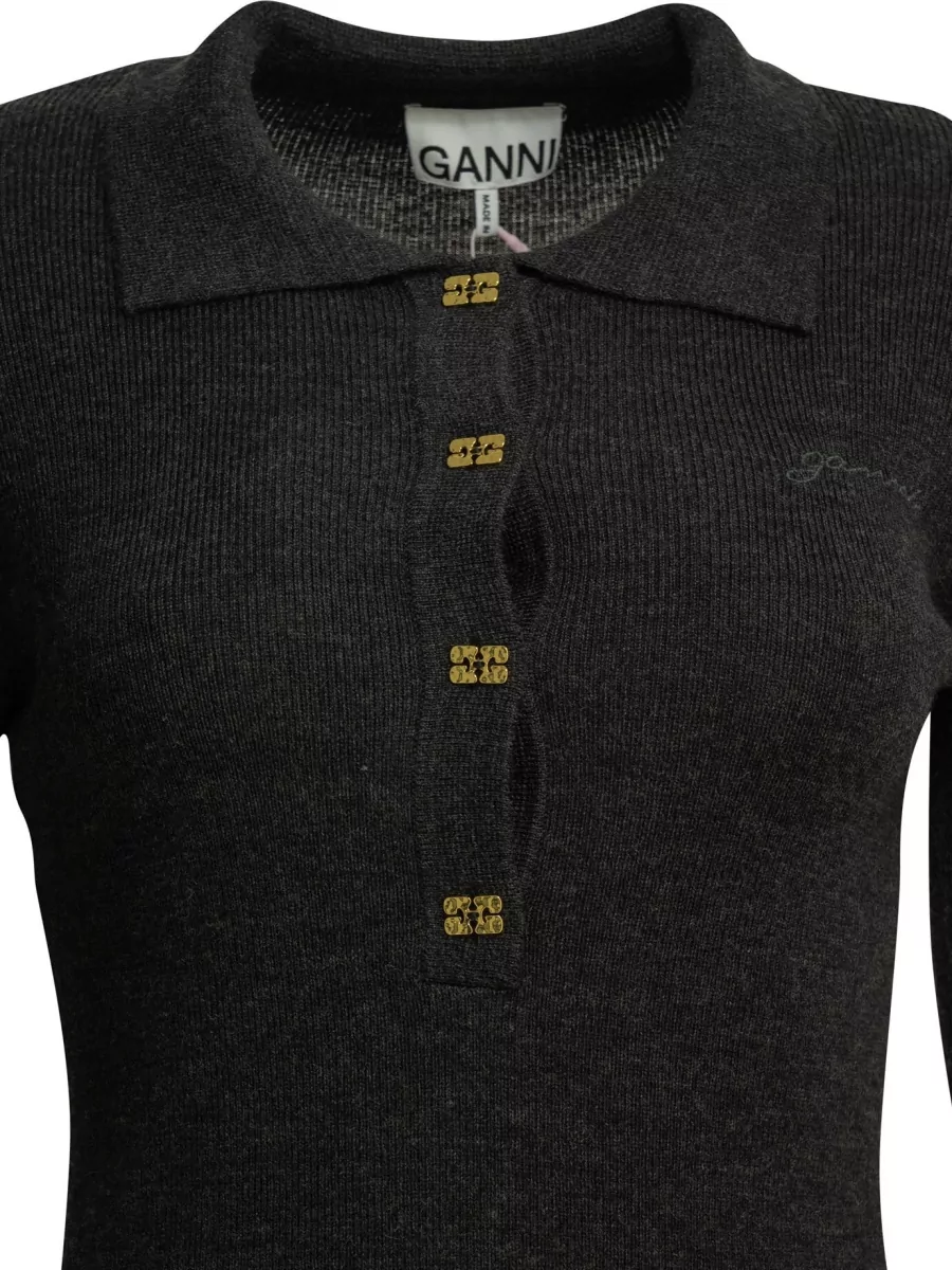 Ganni Wool Slim-Fit Polo Sweater