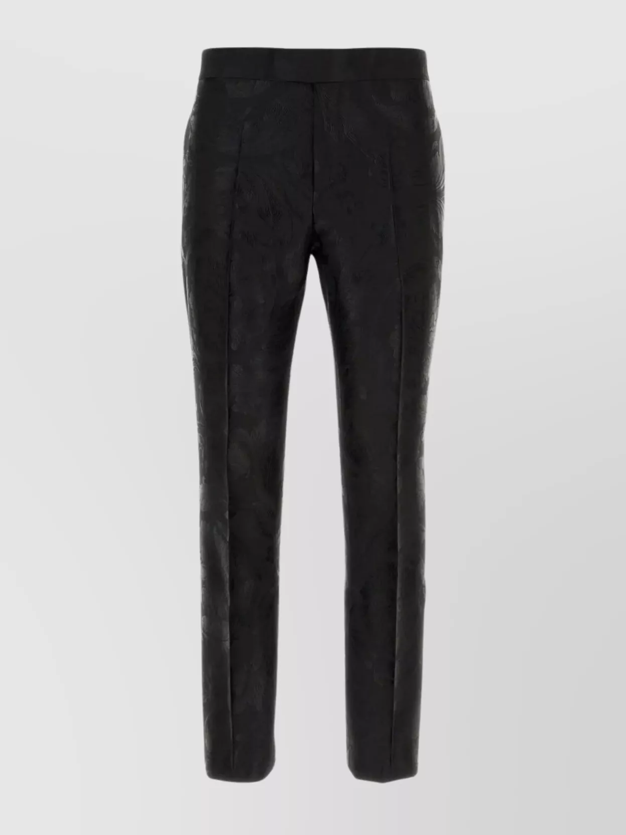 Shop Versace Central Pleated High Waist Slim Fit Trousers In Black