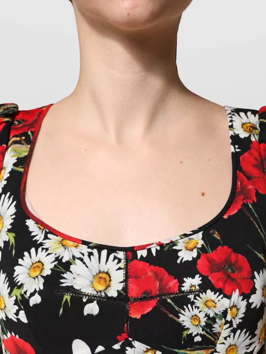 Dolce&Gabbana Silk Floral-Print Long-Sleeve Maxi Dress