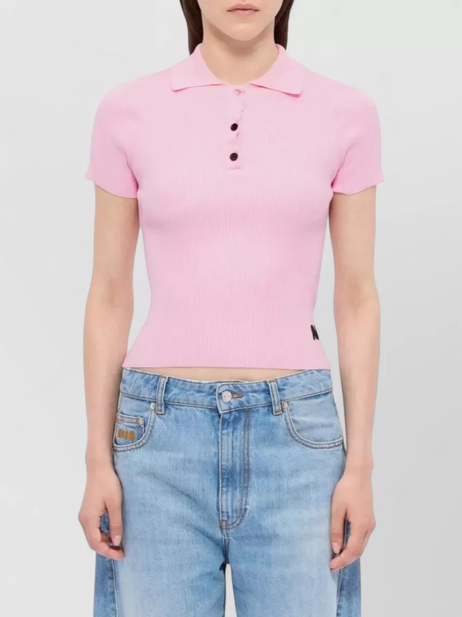 Msgm Ribbed Short-Sleeve Polo Top