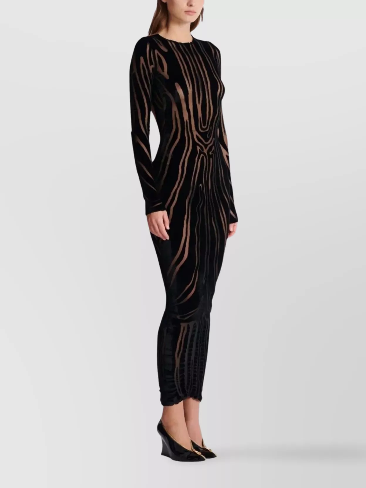 Balmain Long Sleeve Zebra Print Bodycon Dress In Multi