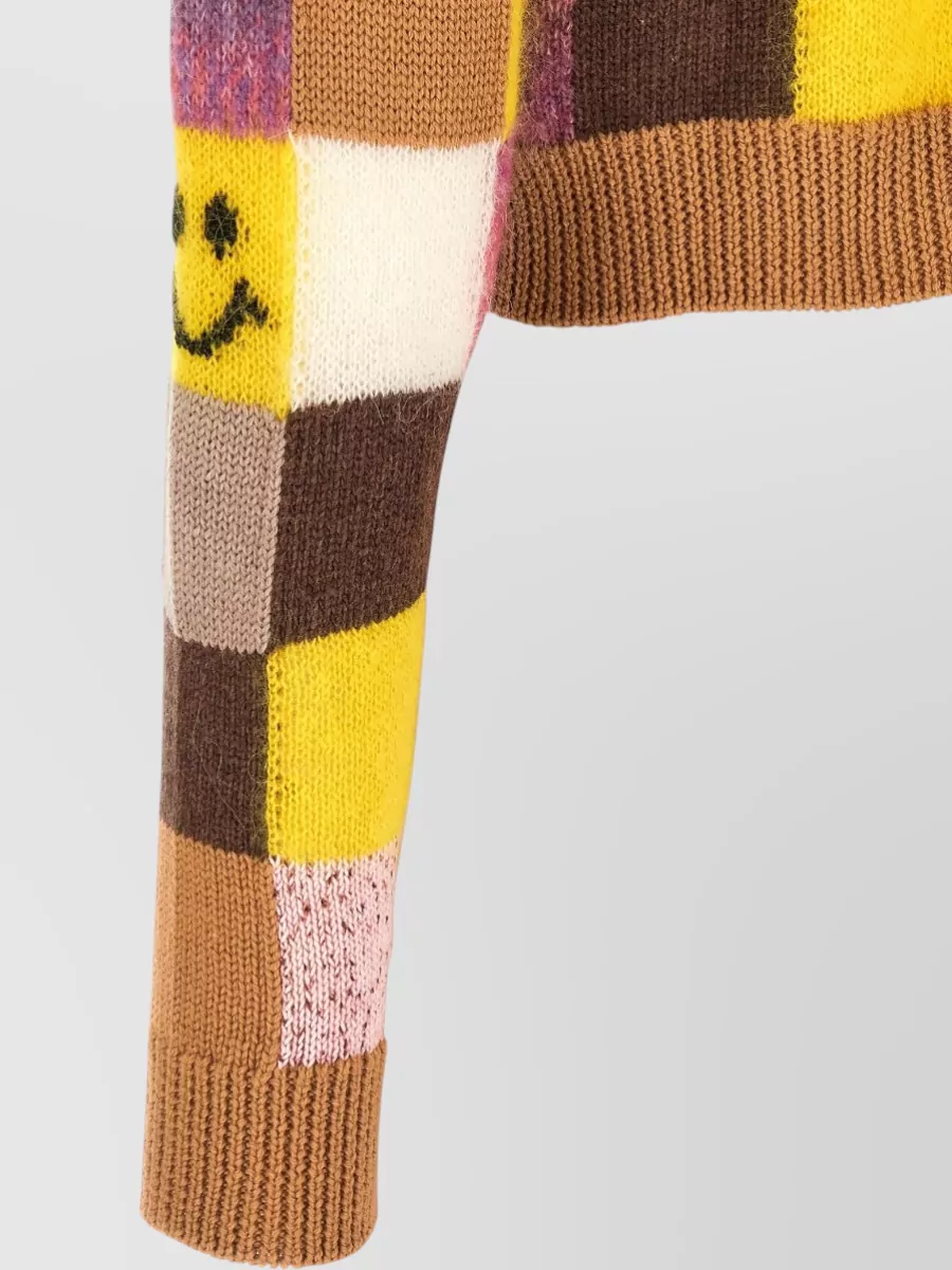 Moschino Smiley Teddy Bear Patchwork Knit Cardigan