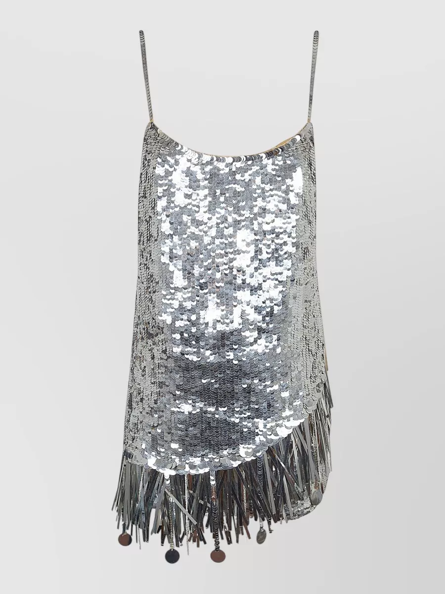 The Andamane Sequin Fringe Mini Dress In Gray