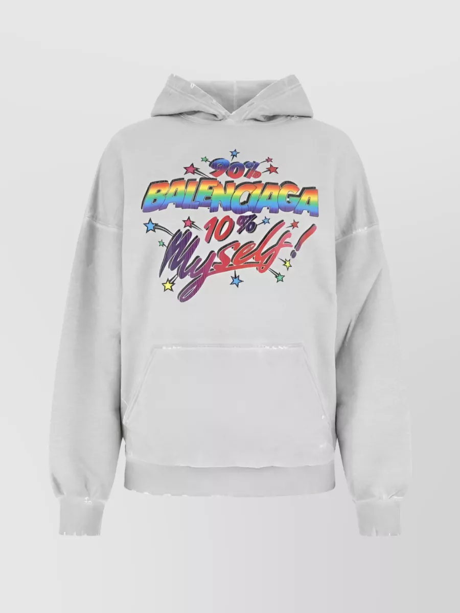 Shop Balenciaga Rainbow Print Cotton Hoodie In Grey