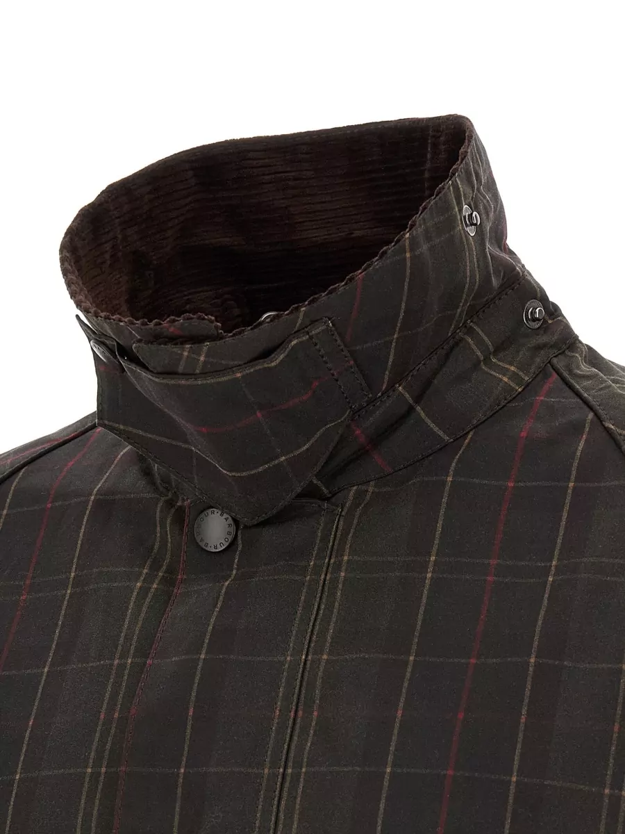 Barbour Waxed Cotton Tartan Single Breasted Coat