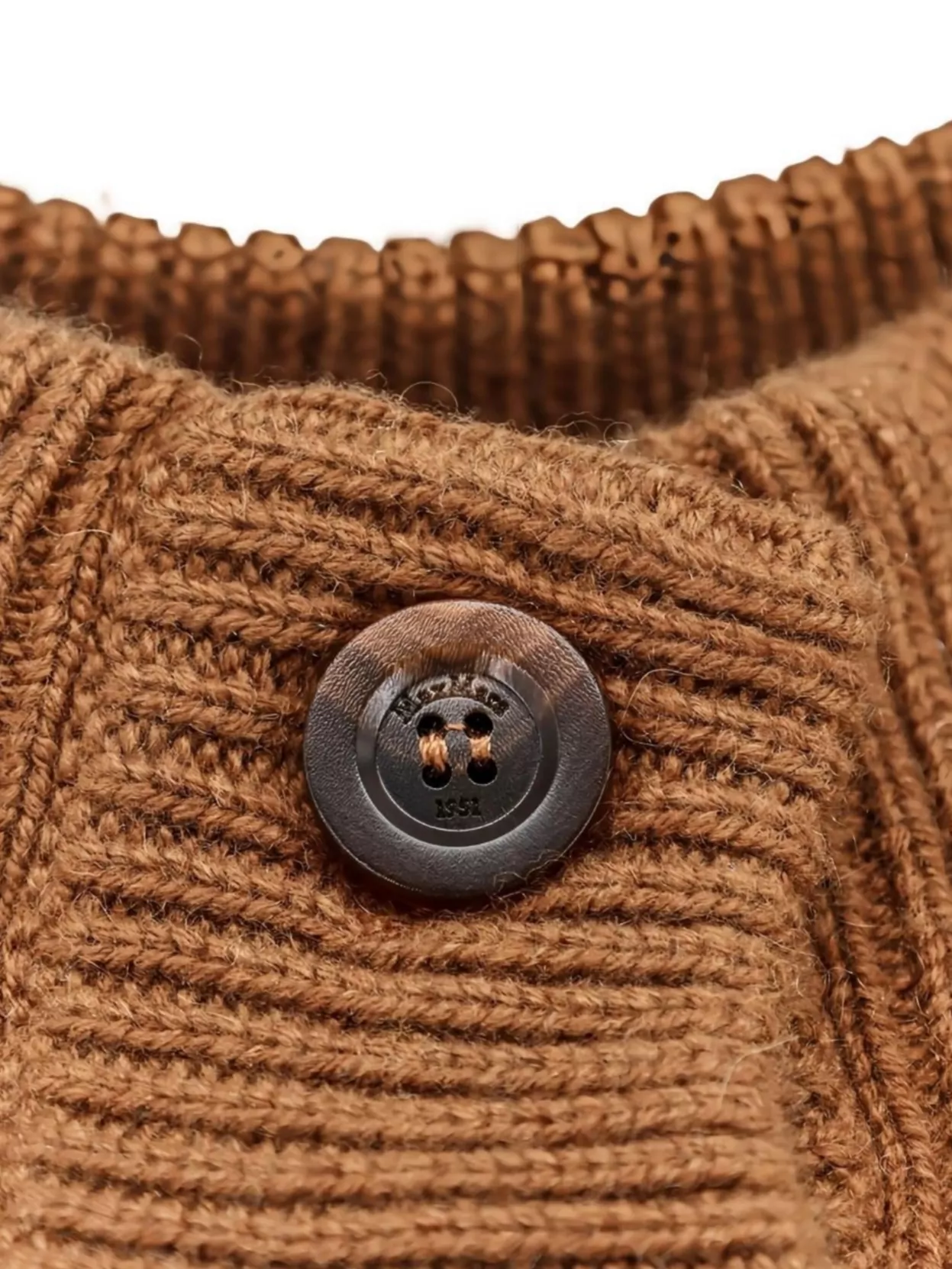 Max Mara Cashmere Wool Ribbed Cable Knit High Neck Cardigan