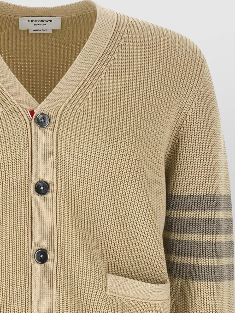 Thom Browne Knit Cardigan Stripe Detail V Neckline