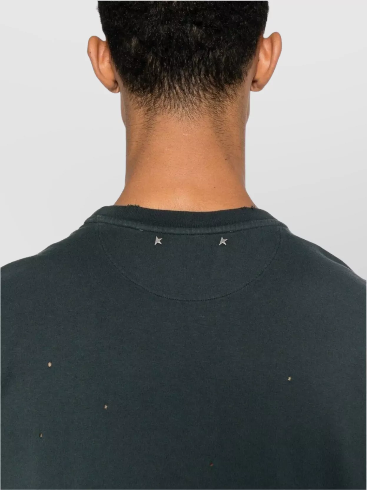 Golden Goose Grey T-shirt With Graphic Print On The Front And Details With Tears In Cotton Man In Black
