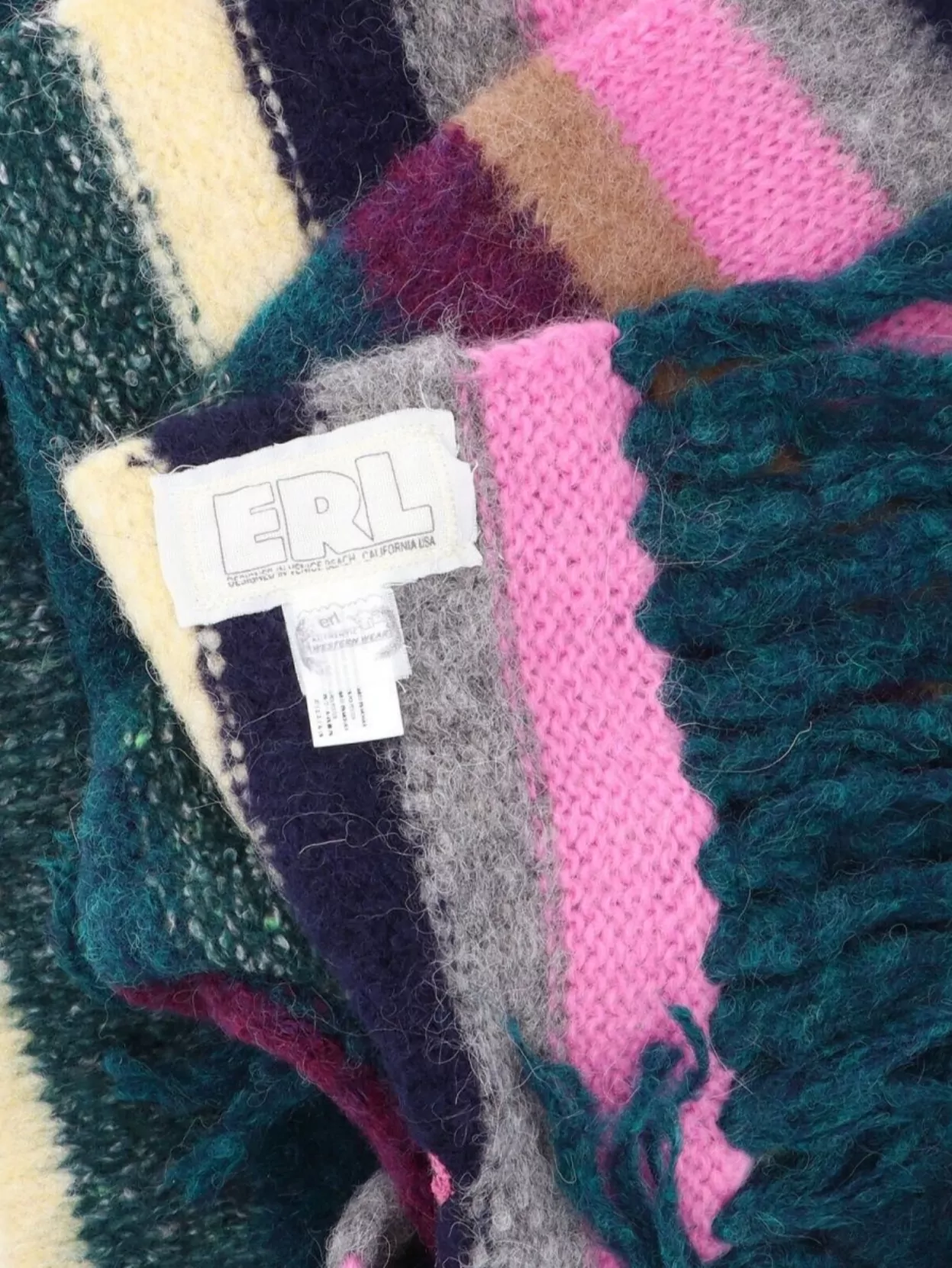 Erl Multicolor Striped Knit Scarf With Fringed Ends In Multi