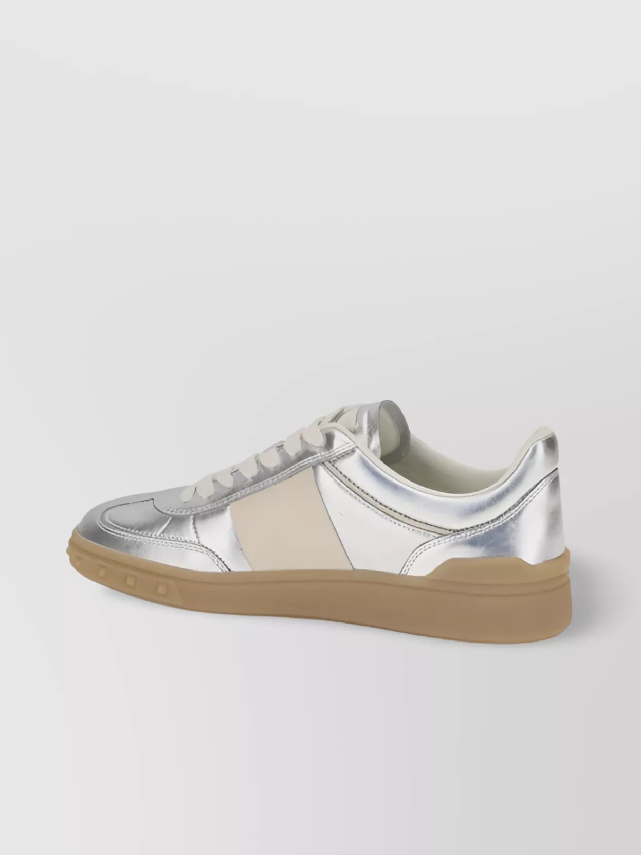 Valentino Laminated Leather Upvillage Sneakers In Silver