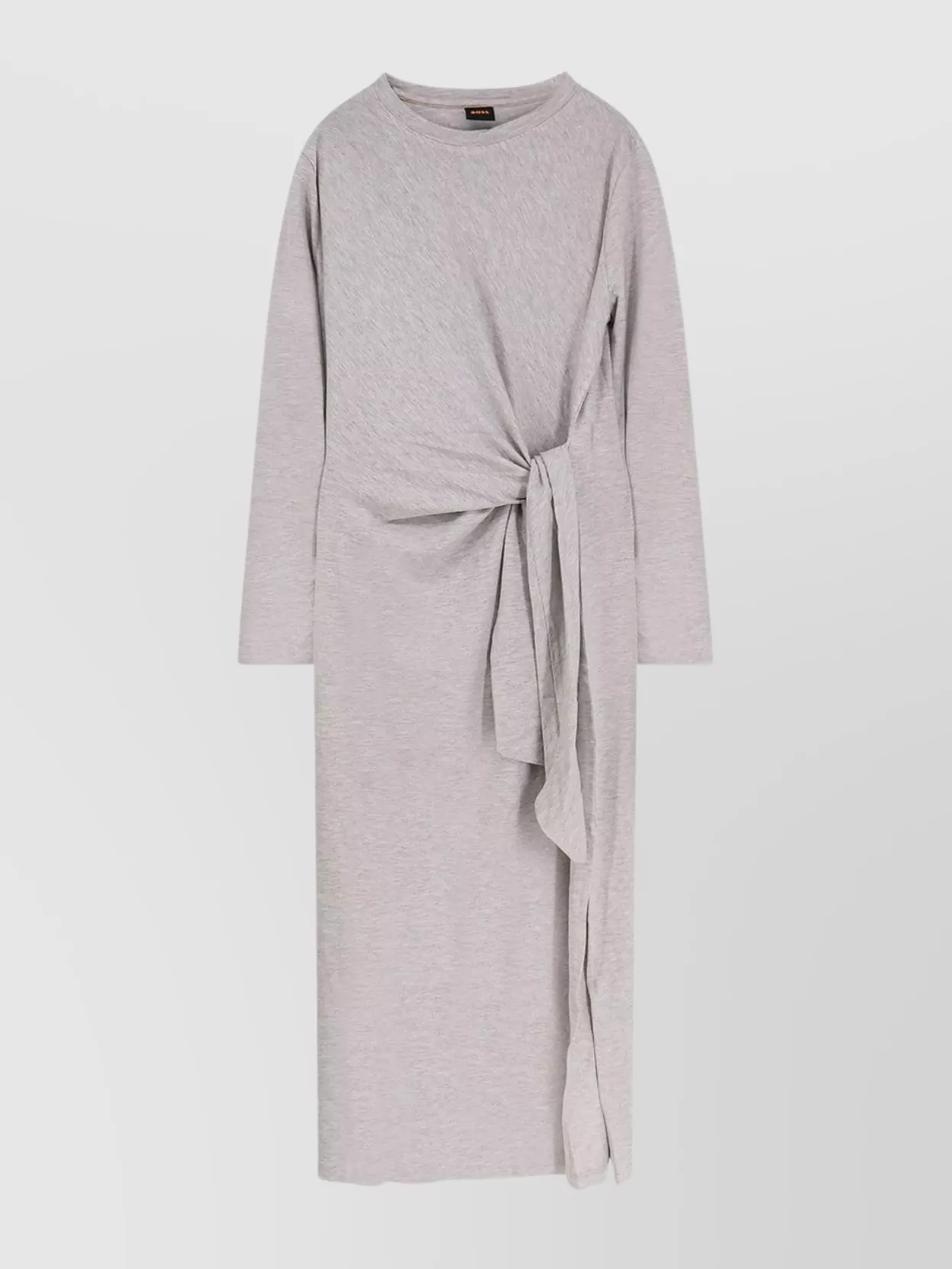 Hugo Boss Midi Dress With Knot Detail And Long Sleeves In Silver