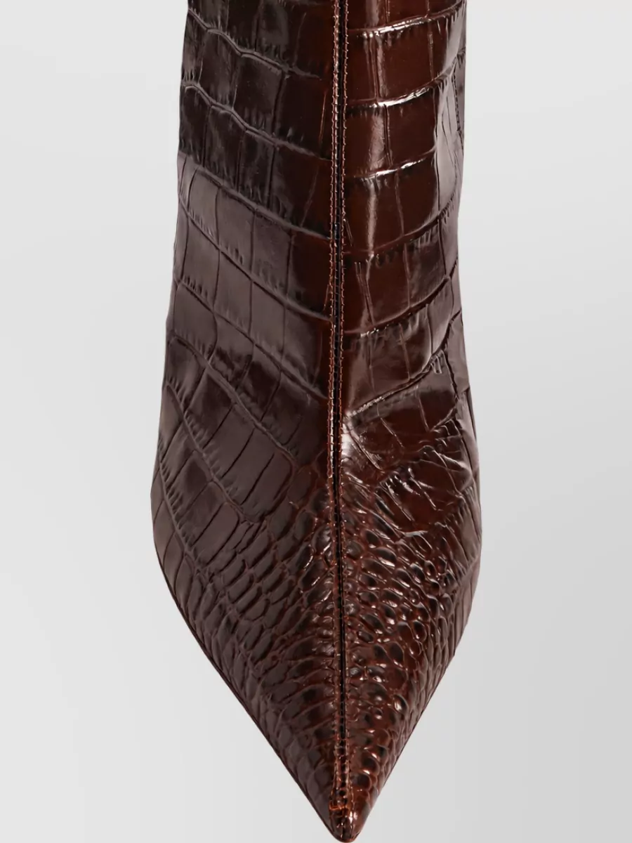 Paris Texas Leather Crocodile Print Knee High Boots