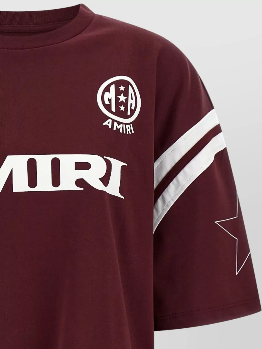 Amiri Star Detail Crew Neck Striped Sleeve T-shirt In Multi