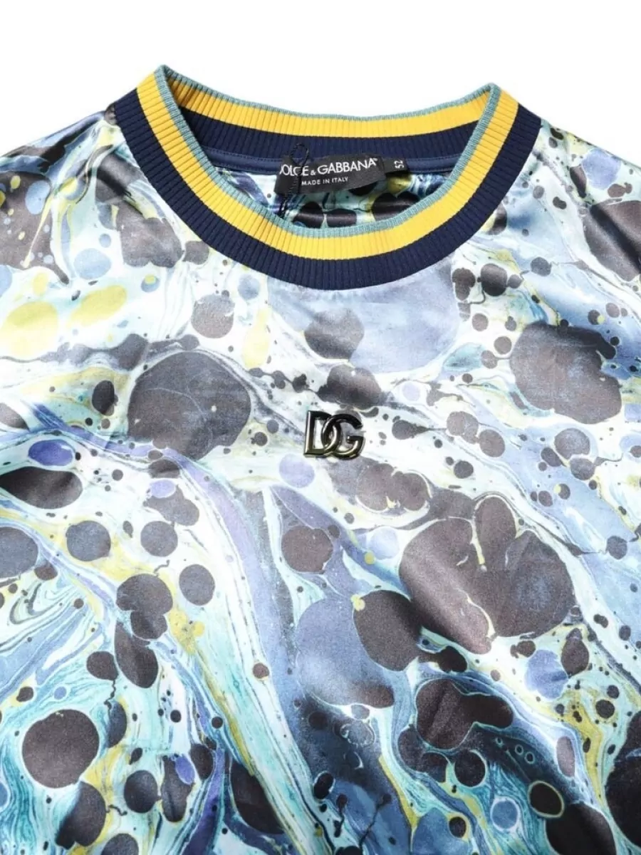Dolce&Gabbana Silk Marble Print Relaxed-Fit Pullover Sweater