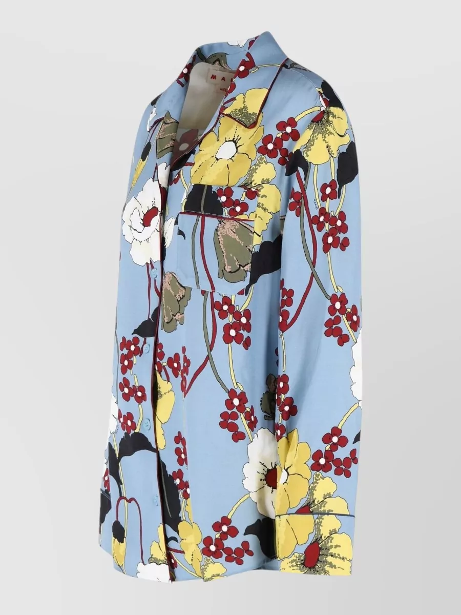 Marni Viscose Shirt Long Sleeves Collar Floral Pocket