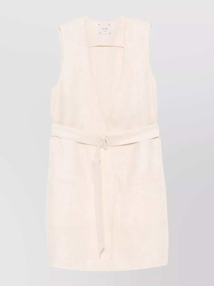 Alysi Linen Belted V-Neck Sleeveless Vest