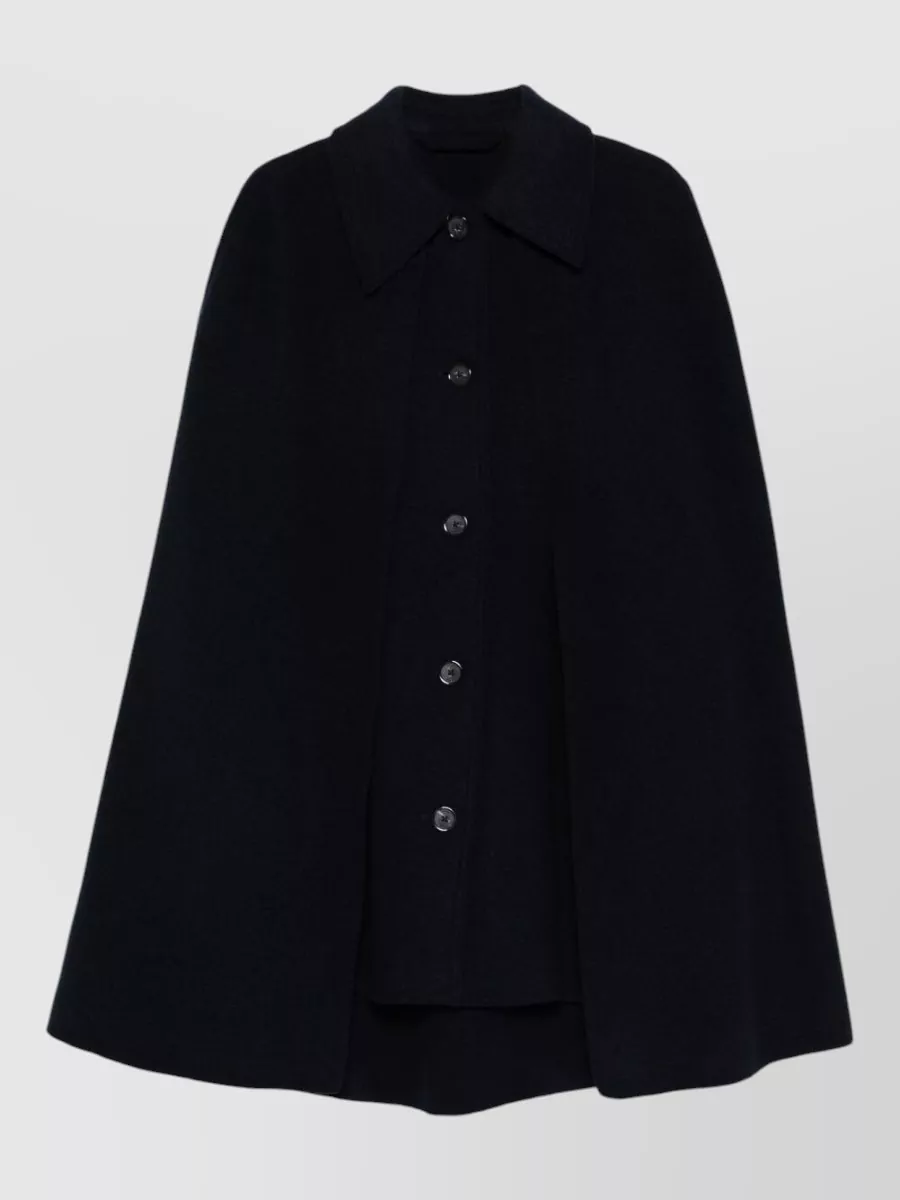 Totême Wool Cape Coat Rear Vent Side Pockets In Black
