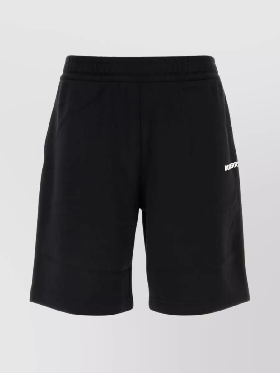 Shop Burberry Elastic Waistband Cotton Bermuda Shorts In Black
