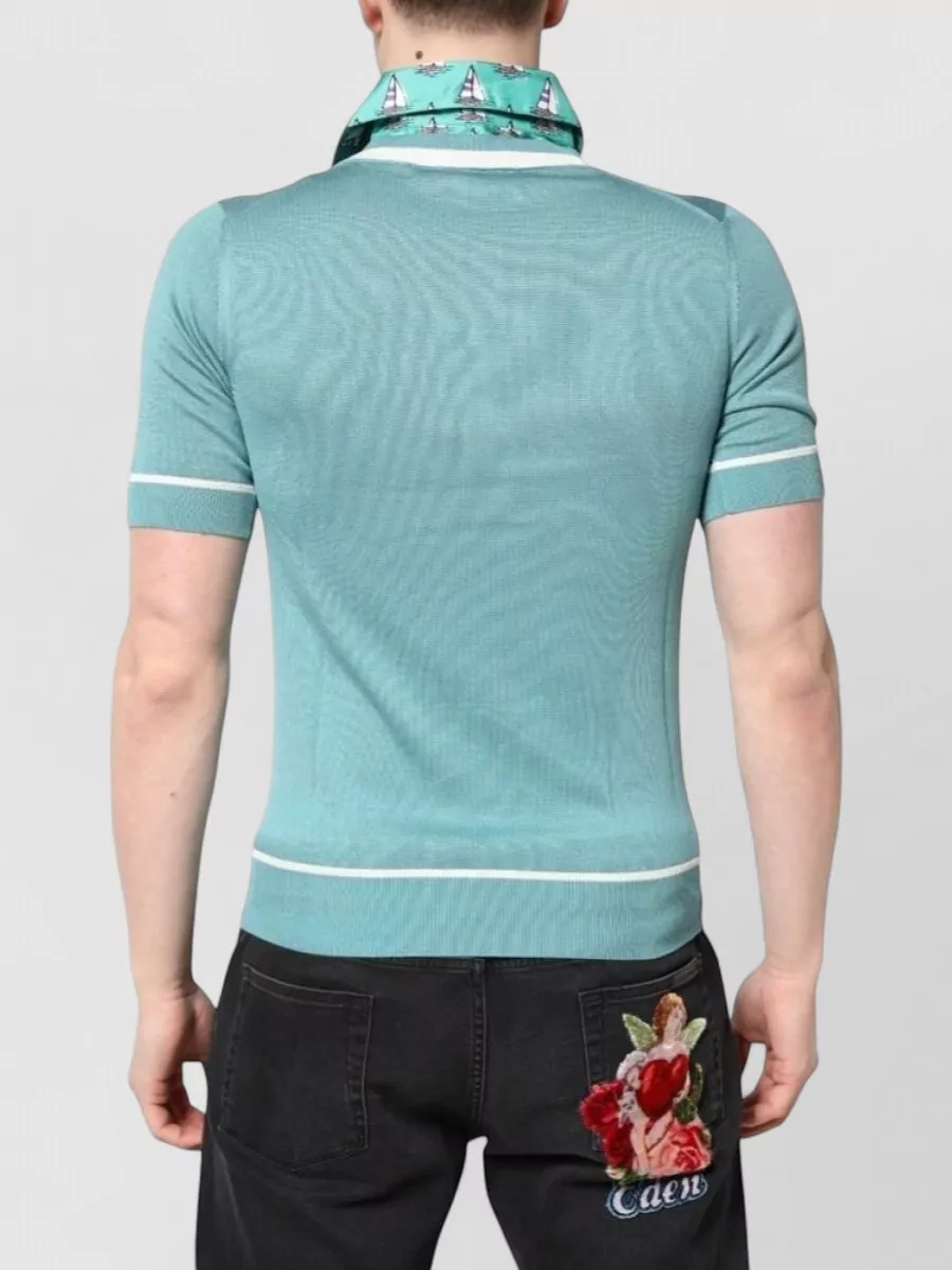 Dolce&Gabbana Silk Printed Collared Short-Sleeve Jumper