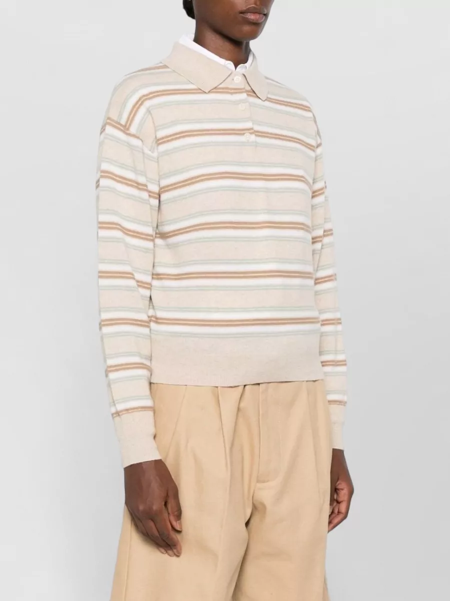 Guest In Residence Striped Cashmere Long-Sleeve Polo Jumper