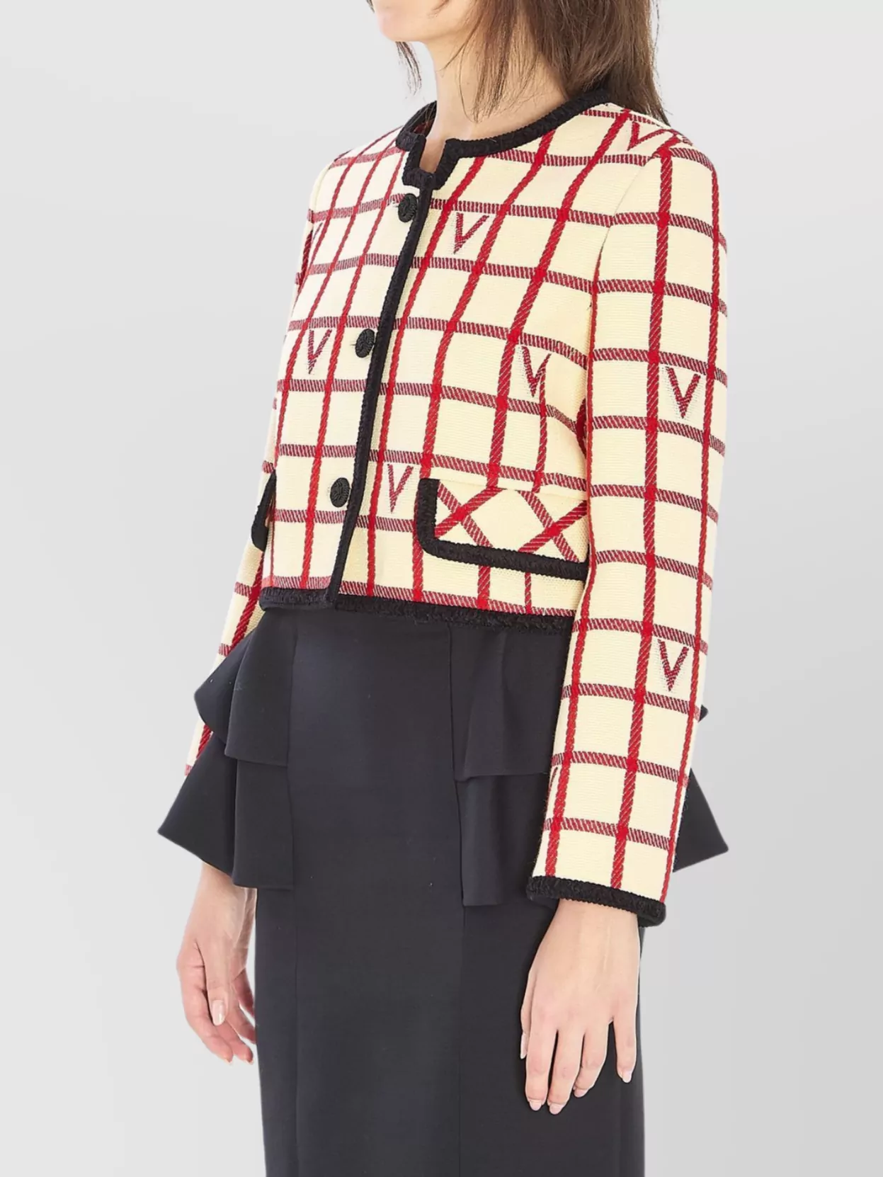 Valentino Garavani Checkered Vlogo Cropped Jacket