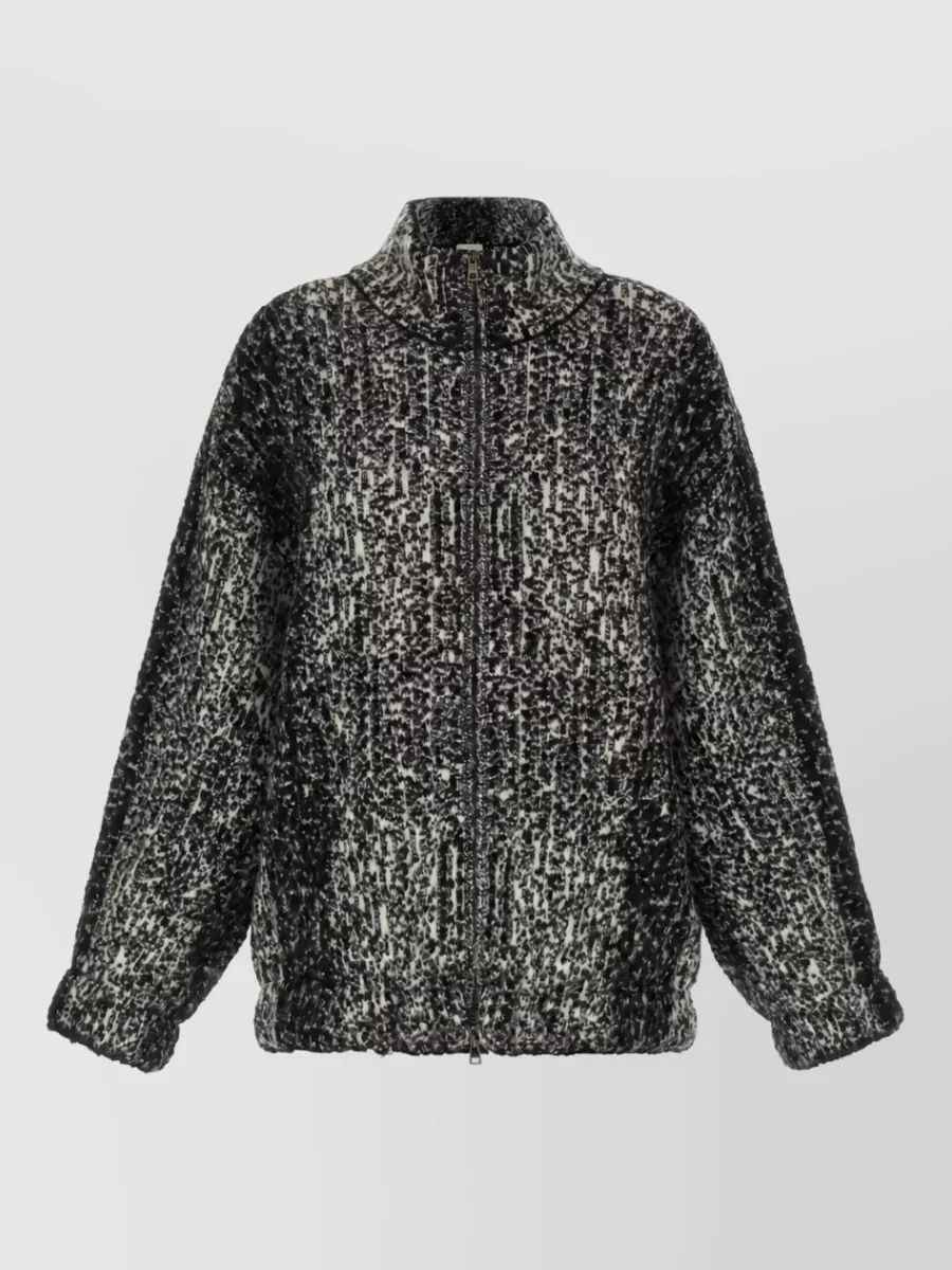 Nude bouclé knit bomber jacket