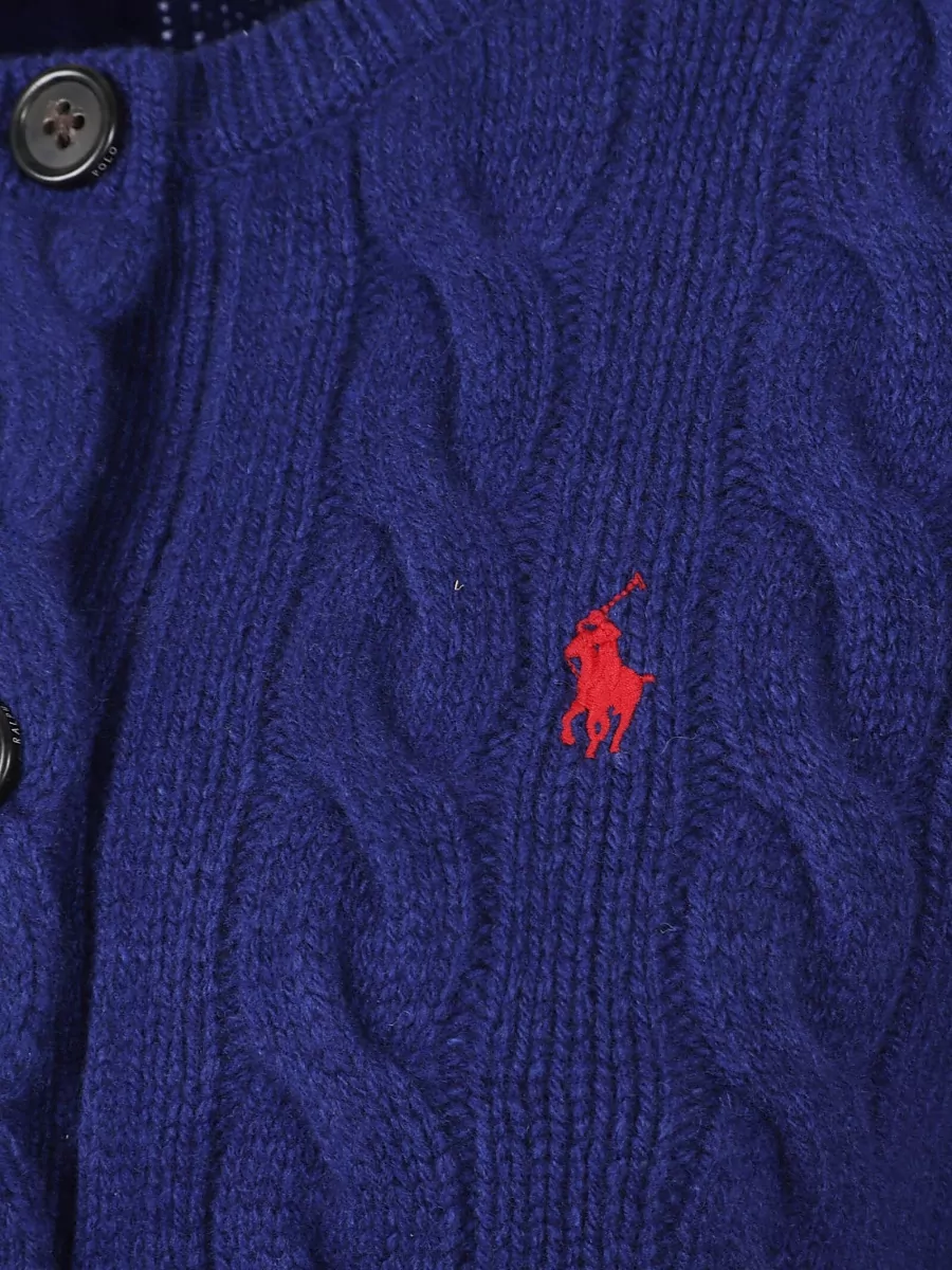 Polo Ralph Lauren Cable Knit Cardigan Sweater Ribbed Trim