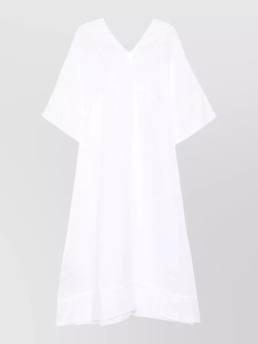120% Lino Linen V-Neck Paneled Midi Kaftan Dress