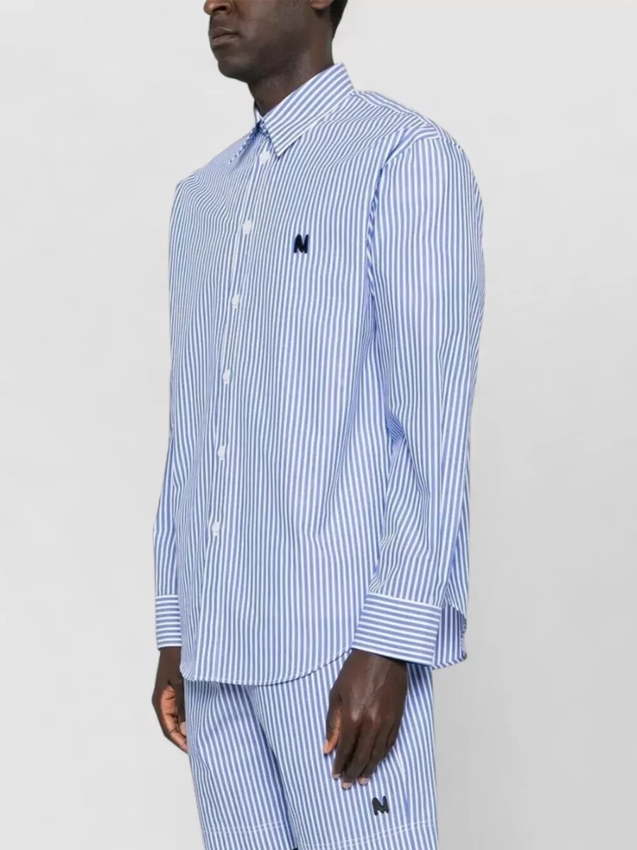 Msgm Shirt Logo Embroidery Stripes Long Sleeves