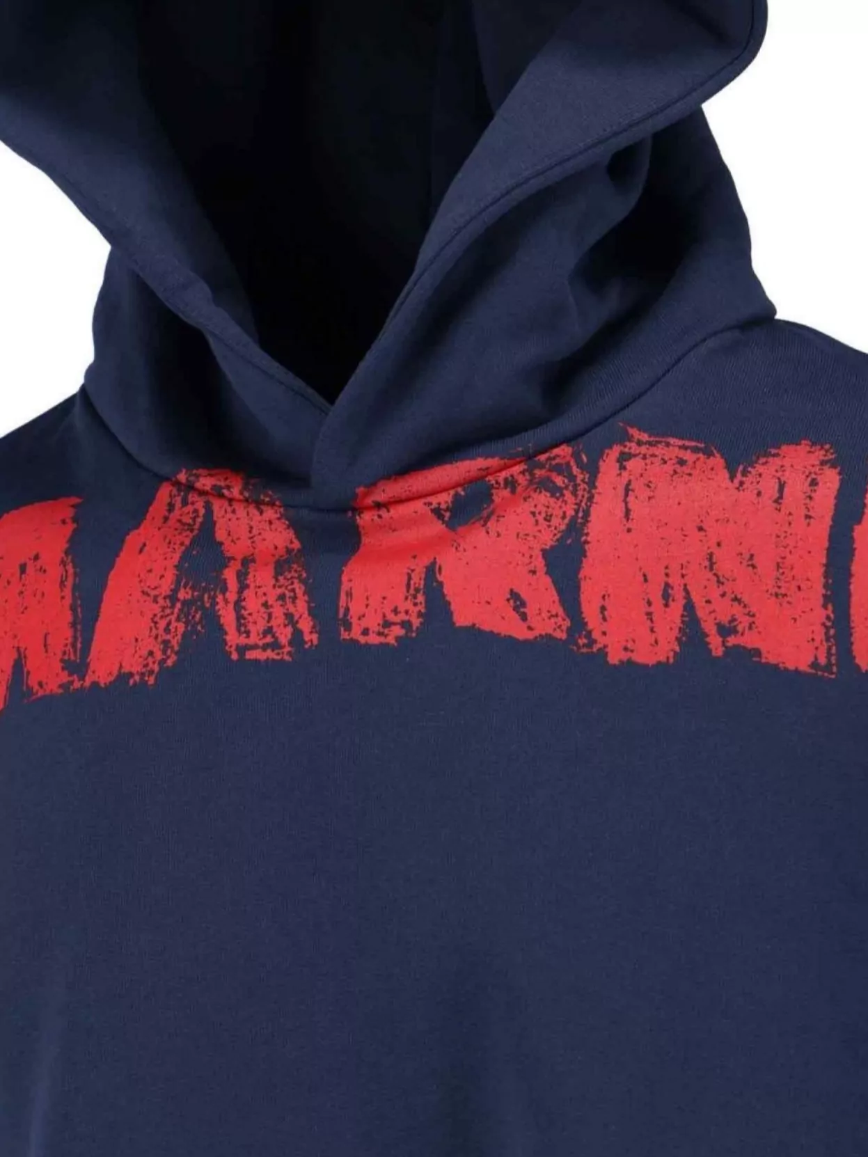 Marni Graphic Print Hooded Sweater With Ribbed Finish In Blue