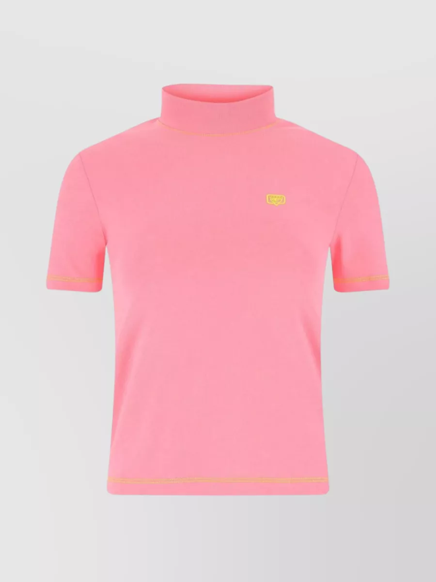Shop Chiara Ferragni Contrast Trim Cotton Turtleneck T-shirt In Pink