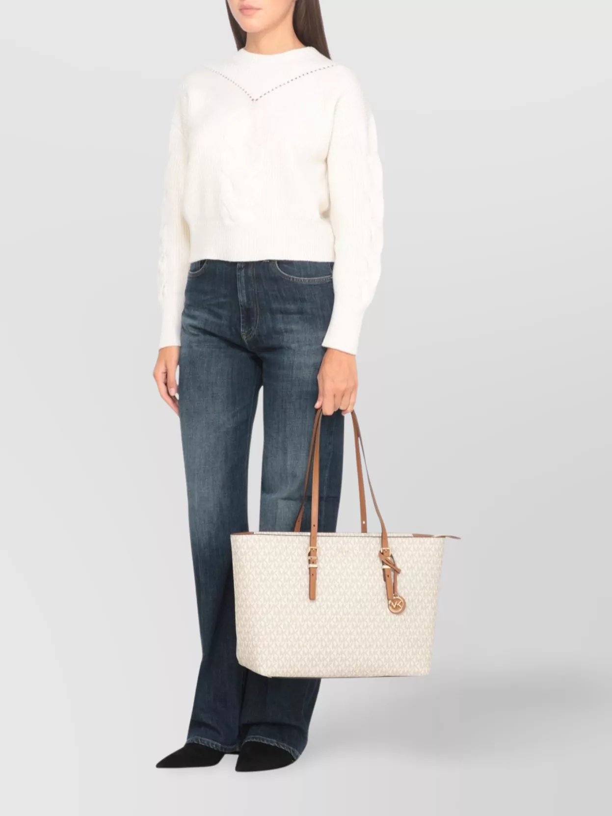 Michael Michael Kors Monogrammed Shoulder Bag Adjustable Handles In White