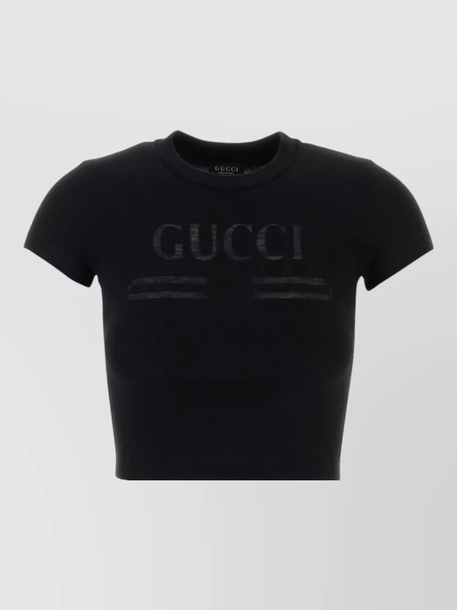 Gucci Cotton-blend cropped logo-print t-shirt