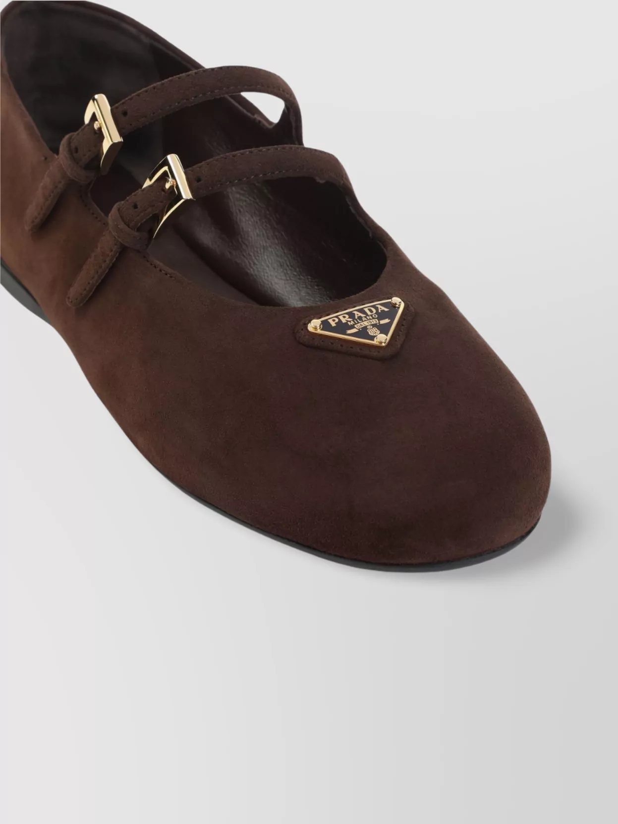 Prada Suede Leather Ballerinas Gold Buckles