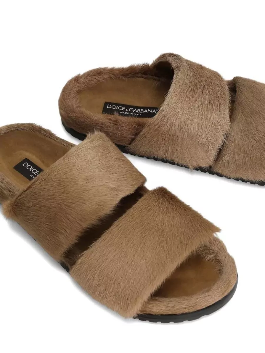 Dolce&Gabbana Fur Trim Double Strap Slides