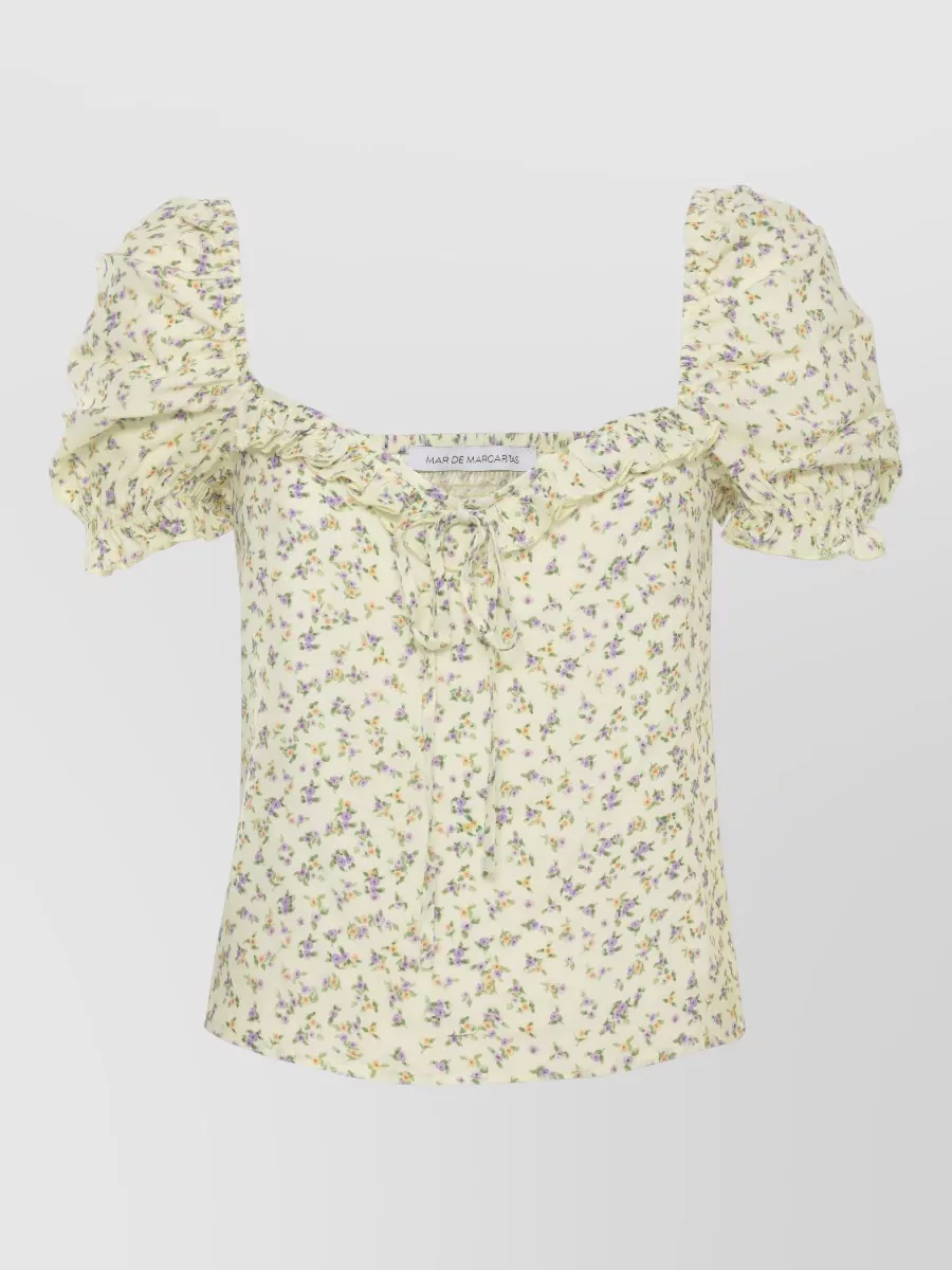 Mar De Margaritas Floral-Print V-Neck Short-Sleeve Midi Dress