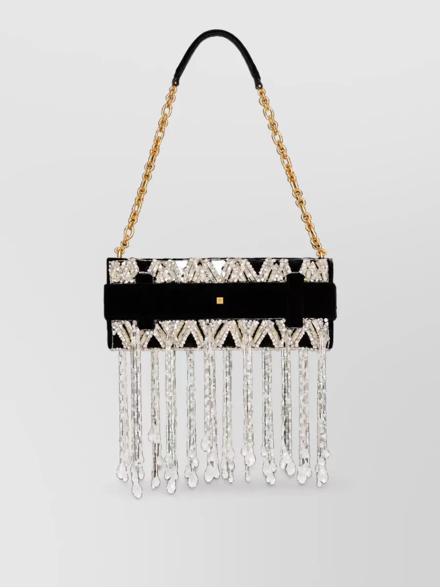 Balmain anthem velvet crystal-embellished clutch bag