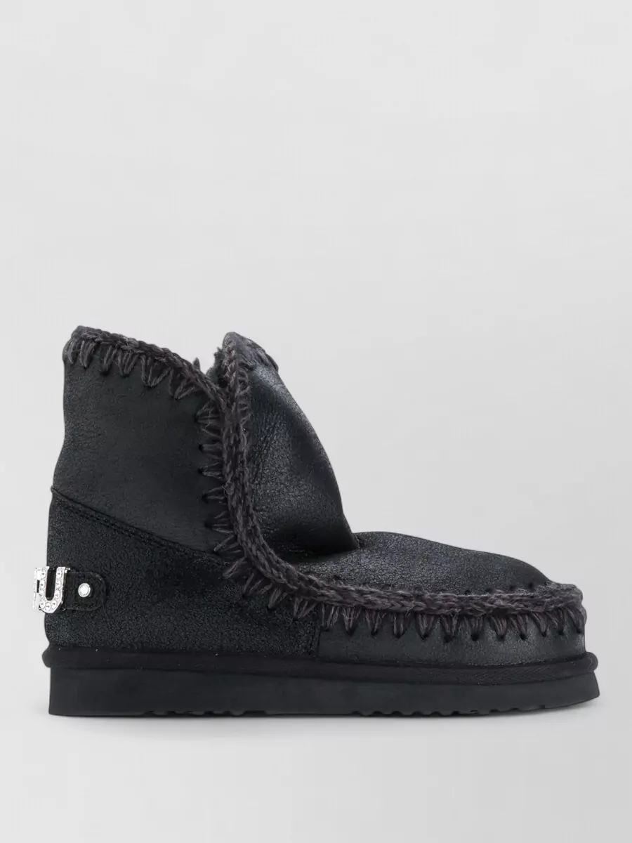 Mou Shearling Rhinestone-Embellished Ankle Boots