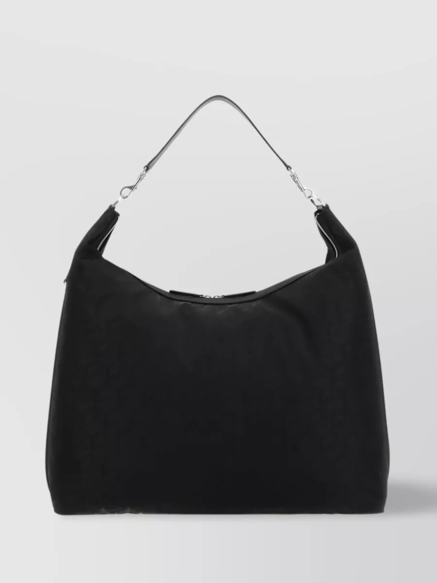 Shop Mcm Nylon Shoulder Bag With Leather Handle And Fabric Strap In Black