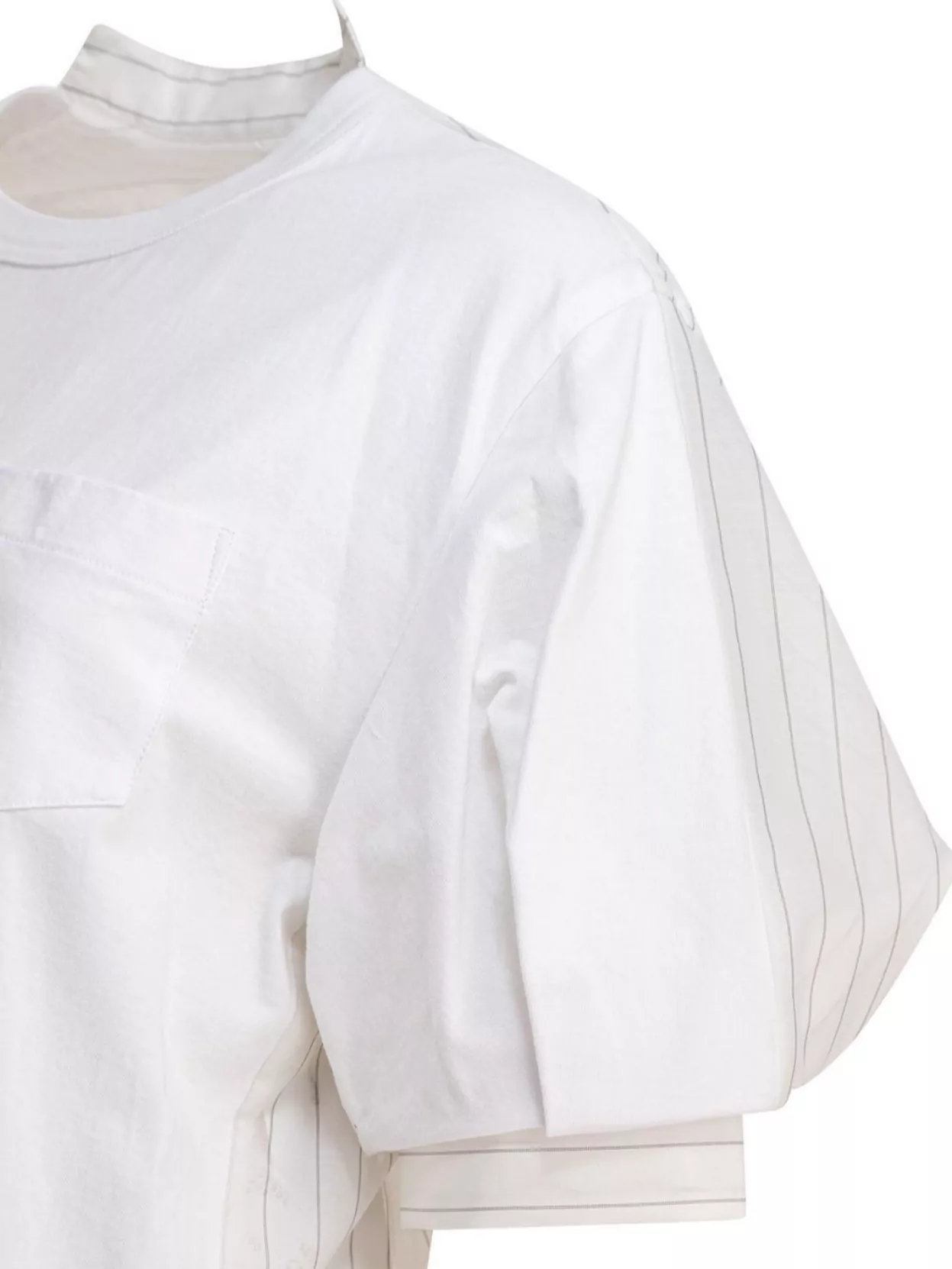 Sacai Layered T-Shirt With Chest Pocket And Stripes