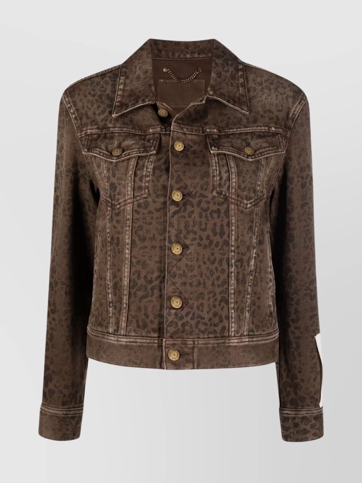 Shop Golden Goose Leopard Print Denim Cropped Jacket In Brown