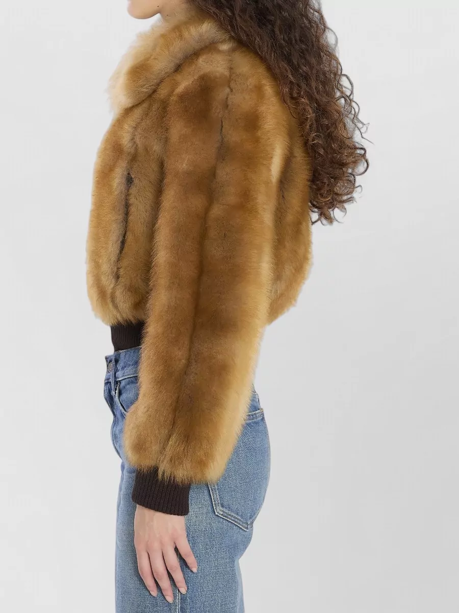 Saint Laurent Lamb Fur Cropped Bomber Jacket