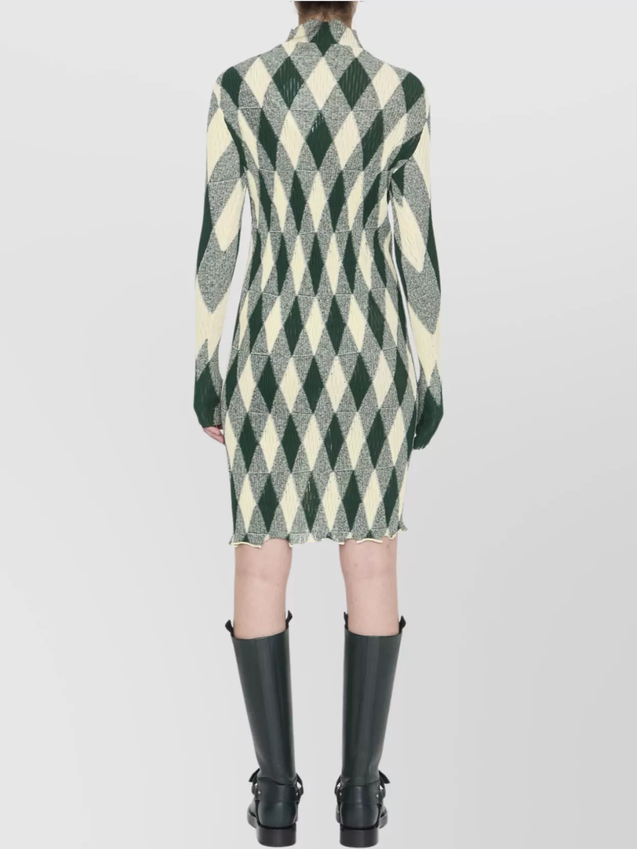 Burberry High-Neck Slim Fit Dress With Argyle Motif